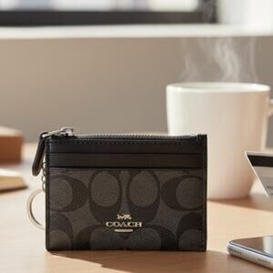 Coach Women’s Mini Skinny ID Case Black/Smoke Signature Canvas